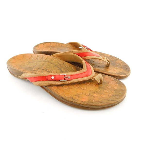 ORTHAHEEL Belted Red Leather Thong Sandals 10 - Picture 1 of 6